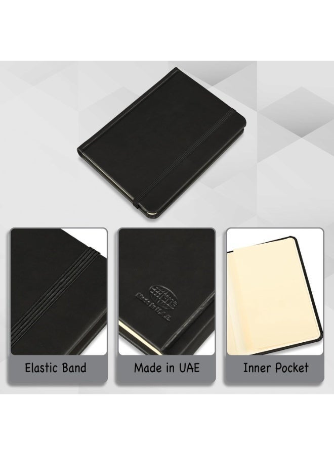 FIS® Hard Cover Notebook,Italian PU Materials,A6 Size(105x148mm),240 Pages, Single Line Ruling, Round Corners with Elastic Band Closure,70gsm Italian Ivory Paper,Black Cover Color-FSNBSL1601 - Image 4